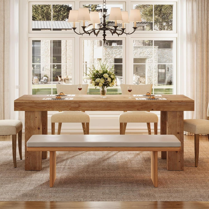 63" Solid Wood Dining Table, Farmhouse Kitchen Table with Heavy Duty Legs for 4-6