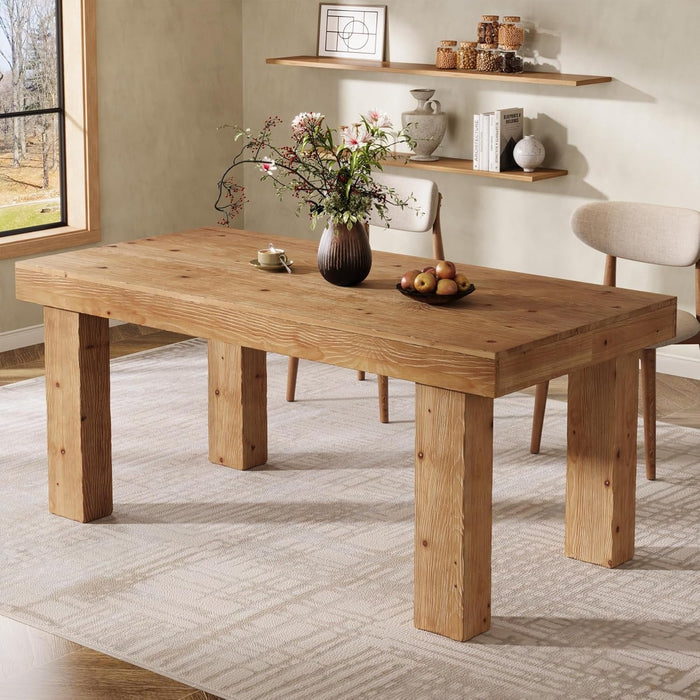 63" Solid Wood Dining Table, Farmhouse Kitchen Table with Heavy Duty Legs for 4-6