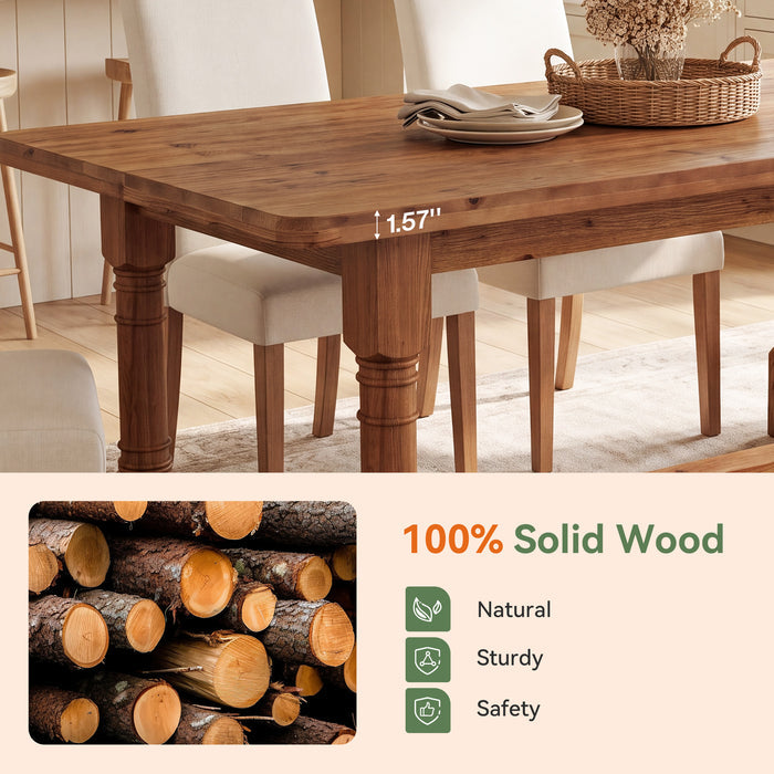 63" Solid Wood Dining Table, Farmhouse Kitchen Table with Trestle Base for 4-6