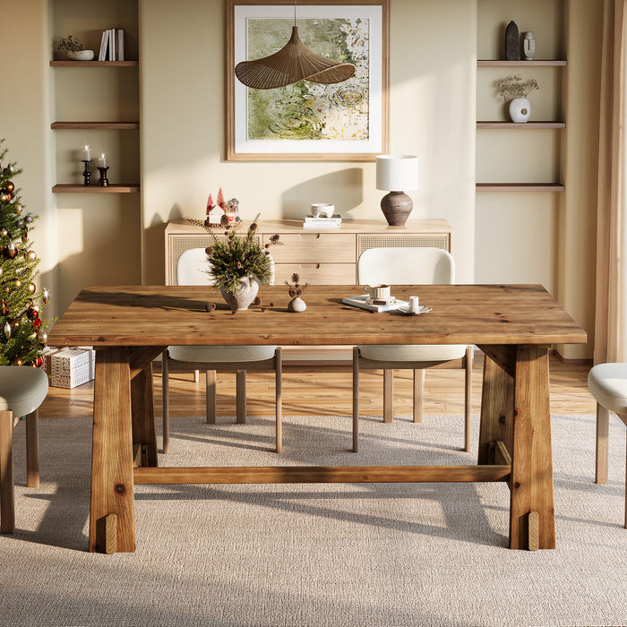 63" Solid Wood Dining Table for 4-6 People, Rustic Farmhouse Kitchen & Dining Room Table