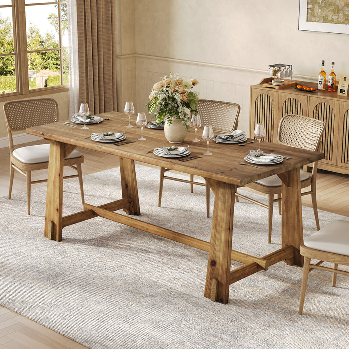 63" Solid Wood Dining Table for 4-6 People, Rustic Farmhouse Kitchen & Dining Room Table