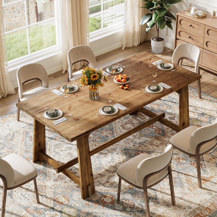 63" Solid Wood Dining Table for 4-6 People, Rustic Farmhouse Kitchen & Dining Room Table