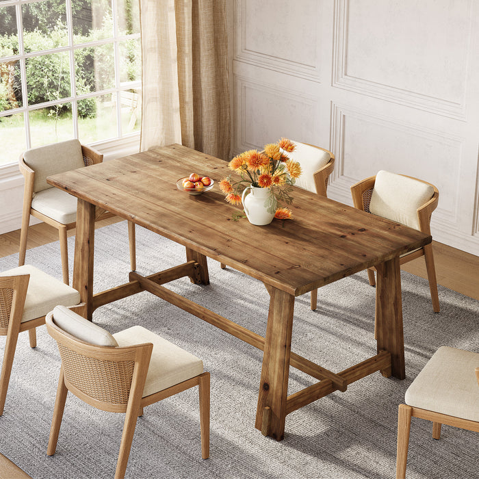 63" Solid Wood Dining Table for 4-6 People, Rustic Farmhouse Kitchen & Dining Room Table