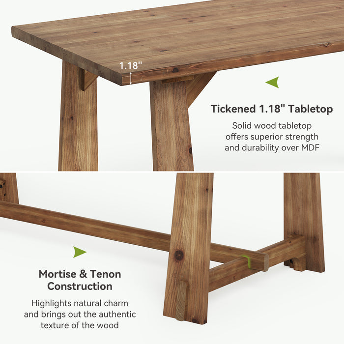 63" Solid Wood Dining Table for 4-6 People, Rustic Farmhouse Kitchen & Dining Room Table