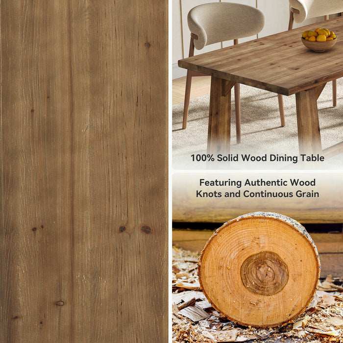 63" Solid Wood Dining Table for 4-6 People, Rustic Farmhouse Kitchen & Dining Room Table