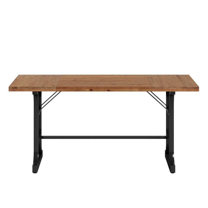 63" Solid Wood Dining Table for 4-6, Rectangular Kitchen Table with Metal Legs, Farmhouse