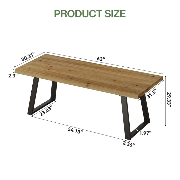 63" Solid Wood Dining Table for 4-6, Rectangular Kitchen Table with Metal Legs