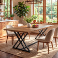 63" Solid Wood Dining Table, Rectangular Kitchen Table with X Shaped Metal Legs for 4-6