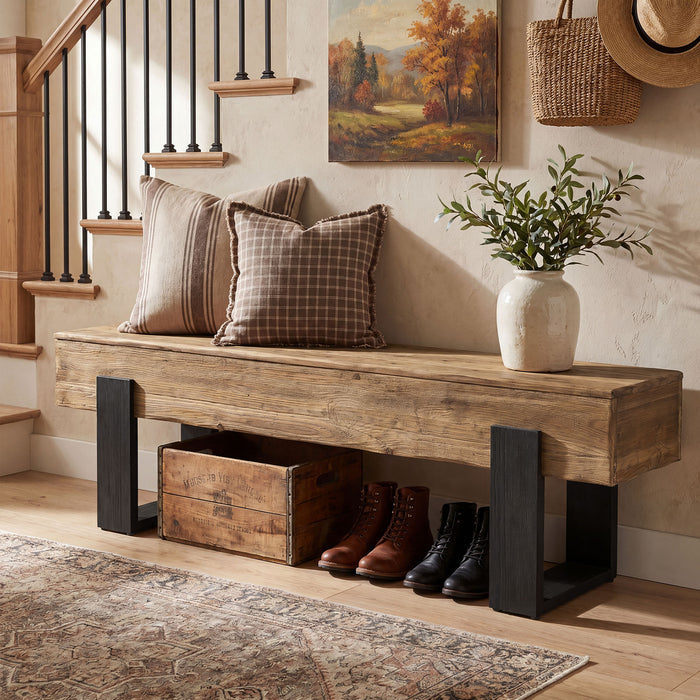 63" Solid Wood Entryway Bench, Farmhouse Indoor Shoe Bench End of Bed Bench