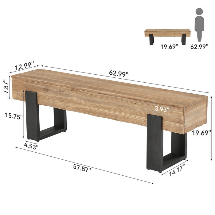 63" Solid Wood Entryway Bench, Farmhouse Indoor Shoe Bench End of Bed Bench
