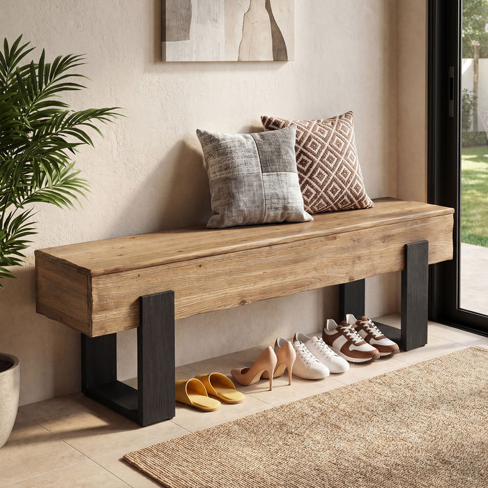 63" Solid Wood Entryway Bench, Farmhouse Indoor Shoe Bench End of Bed Bench