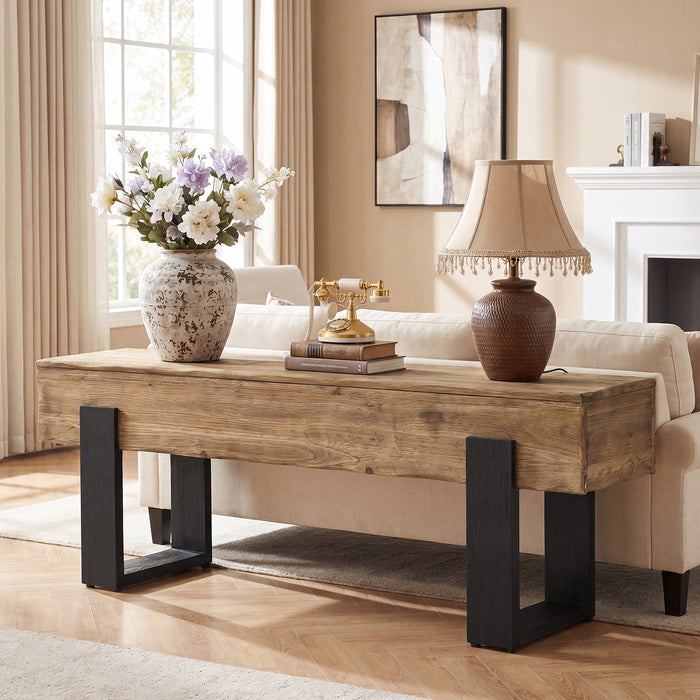 63" Solid Wood Entryway Bench, Farmhouse Indoor Shoe Bench End of Bed Bench