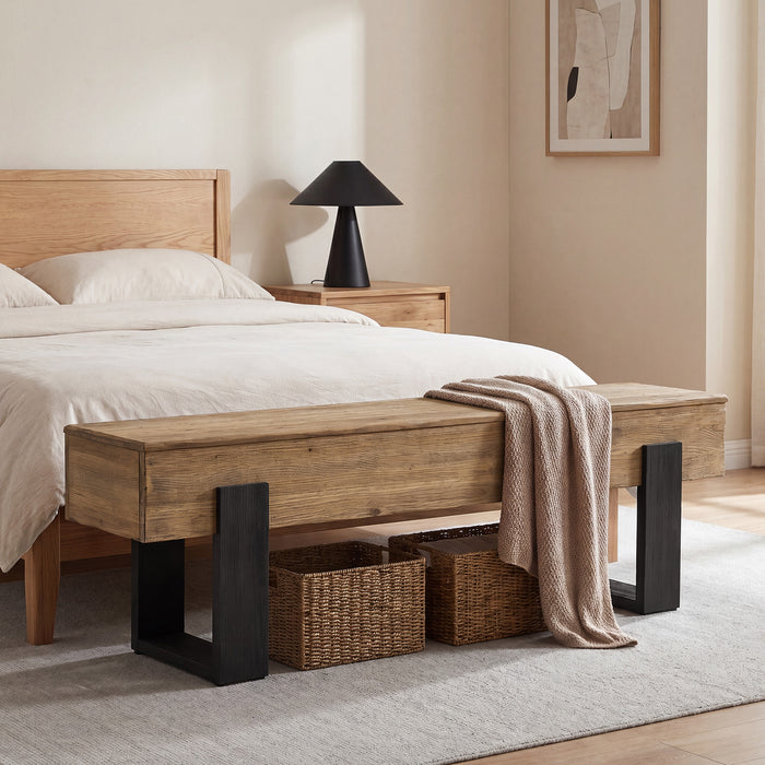 63" Solid Wood Entryway Bench, Farmhouse Indoor Shoe Bench End of Bed Bench