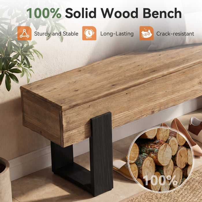 63" Solid Wood Entryway Bench, Farmhouse Indoor Shoe Bench End of Bed Bench