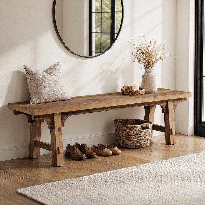 63" Solid Wood Entryway Bench, Long Shoe Bench End of Bed Bench for Bedroom