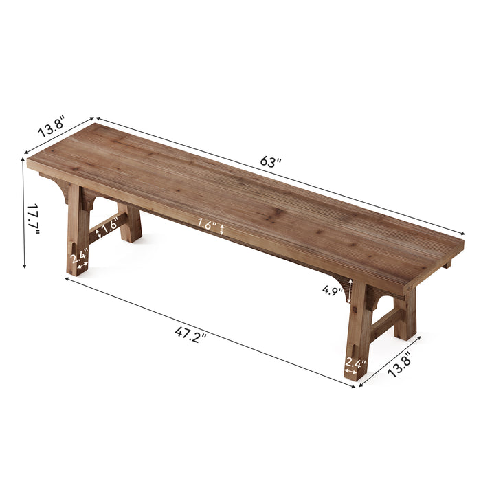 63" Solid Wood Entryway Bench, Long Shoe Bench End of Bed Bench for Bedroom