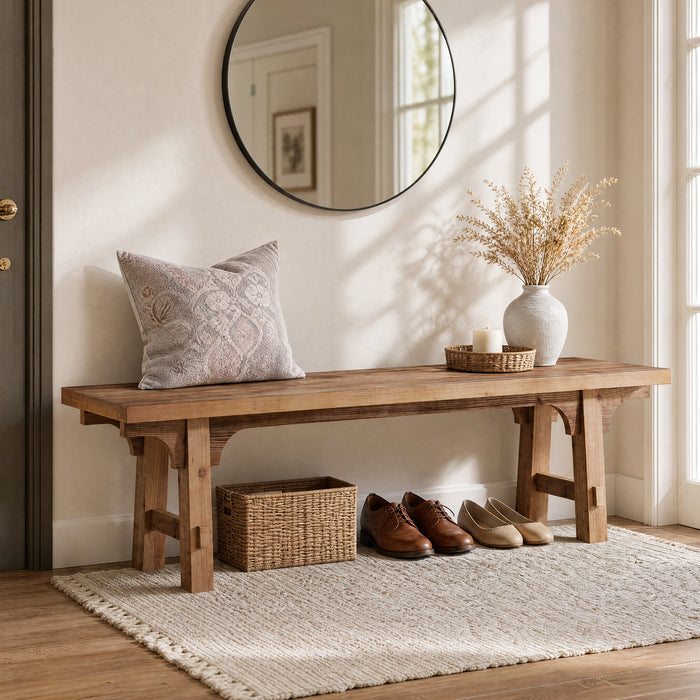63" Solid Wood Entryway Bench, Long Shoe Bench End of Bed Bench for Bedroom