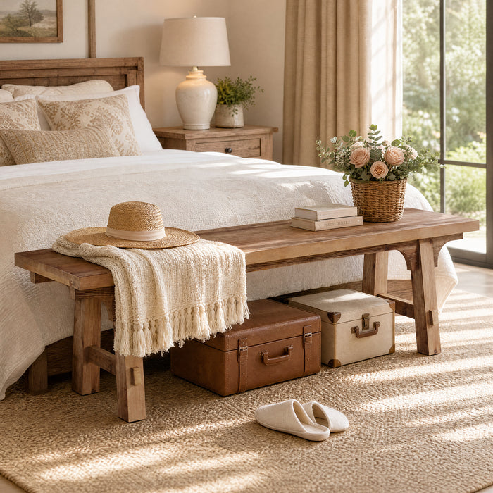 63" Solid Wood Entryway Bench, Long Shoe Bench End of Bed Bench for Bedroom