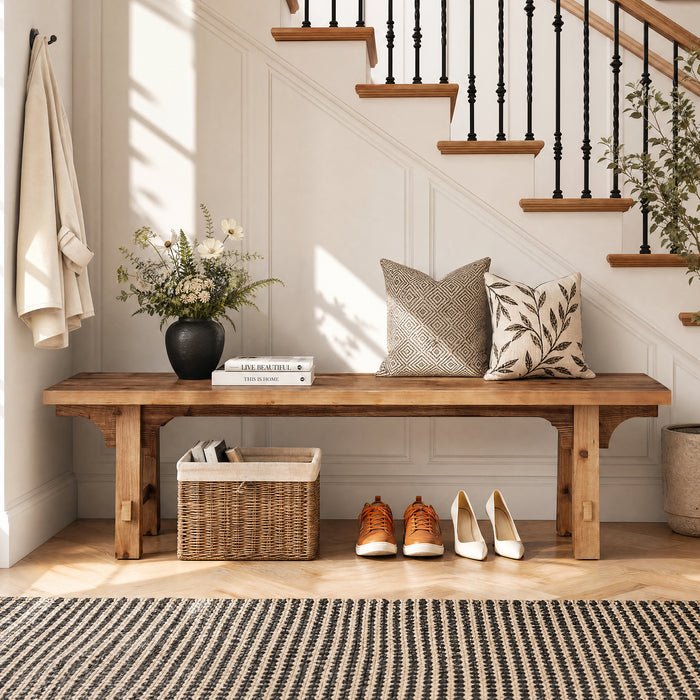 63" Solid Wood Entryway Bench, Long Shoe Bench End of Bed Bench for Bedroom