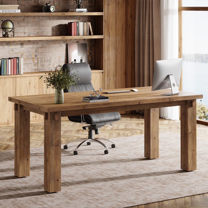 63" Solid Wood Executive Desk, Farmhouse Computer Desk with Study Legs for Home Office