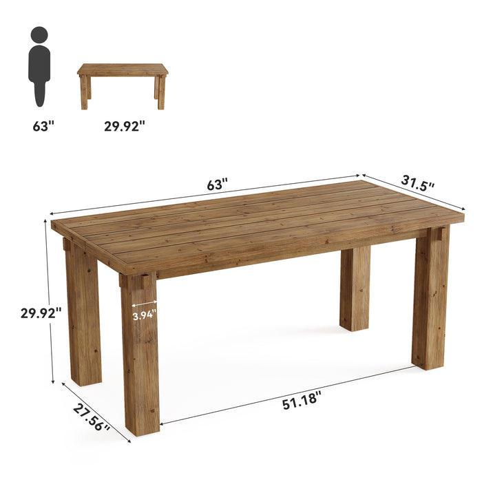 63" Solid Wood Executive Desk, Farmhouse Computer Desk with Study Legs for Home Office
