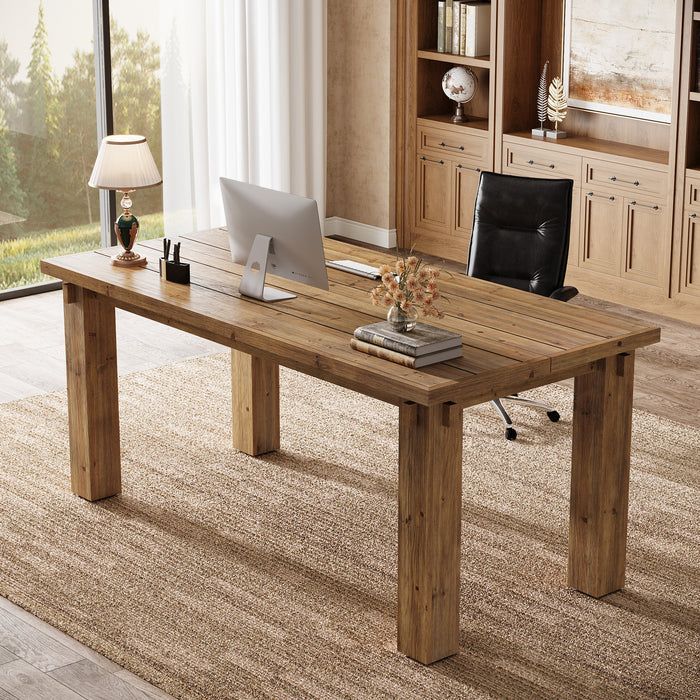 63" Solid Wood Executive Desk, Farmhouse Computer Desk with Study Legs for Home Office