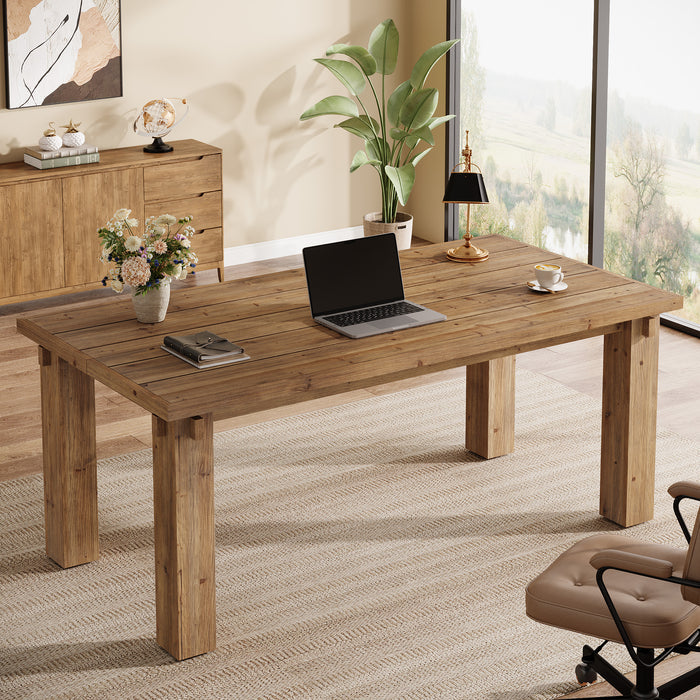 63" Solid Wood Executive Desk, Farmhouse Computer Desk with Study Legs for Home Office
