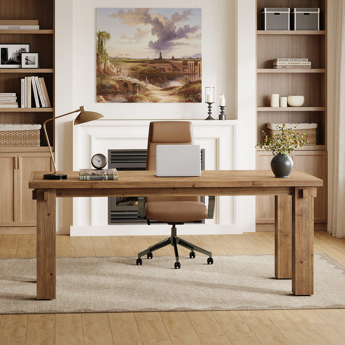 63" Solid Wood Executive Desk, Farmhouse Computer Desk with Study Legs for Home Office