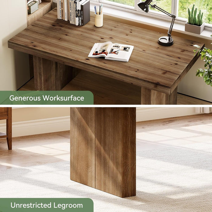 63" Solid Wood Executive Desk, Farmhouse Large Computer Desk with Sturdy Legs