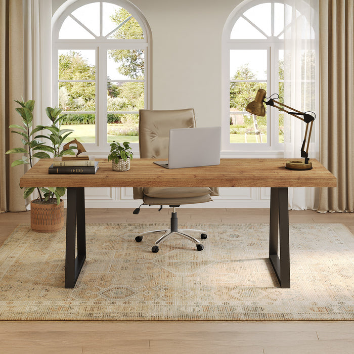 63-inch solid wood executive desk in rustic brown and black