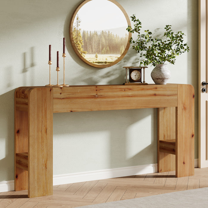 63" Solid Wood Farmhouse Console Table, Narrow Sofa Table for Entryway, Hallway, or Behind Couch
