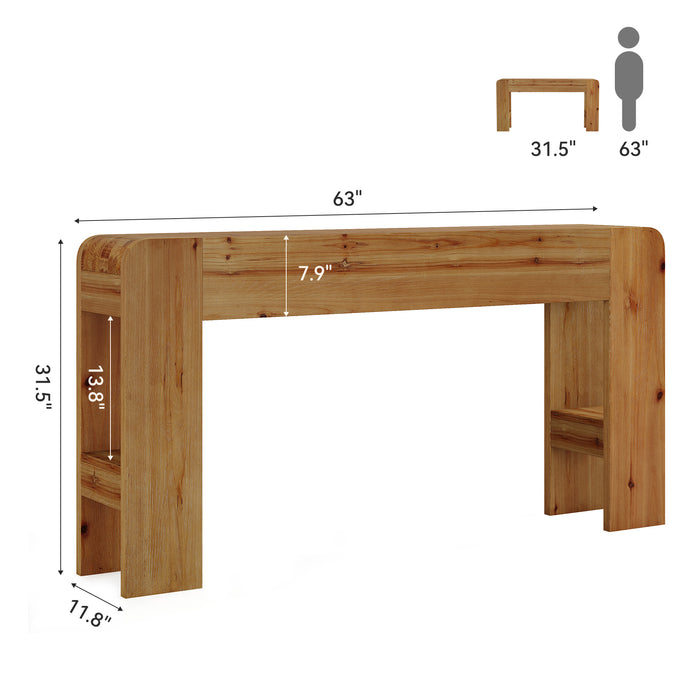 63" Solid Wood Farmhouse Console Table, Narrow Sofa Table for Entryway, Hallway, or Behind Couch