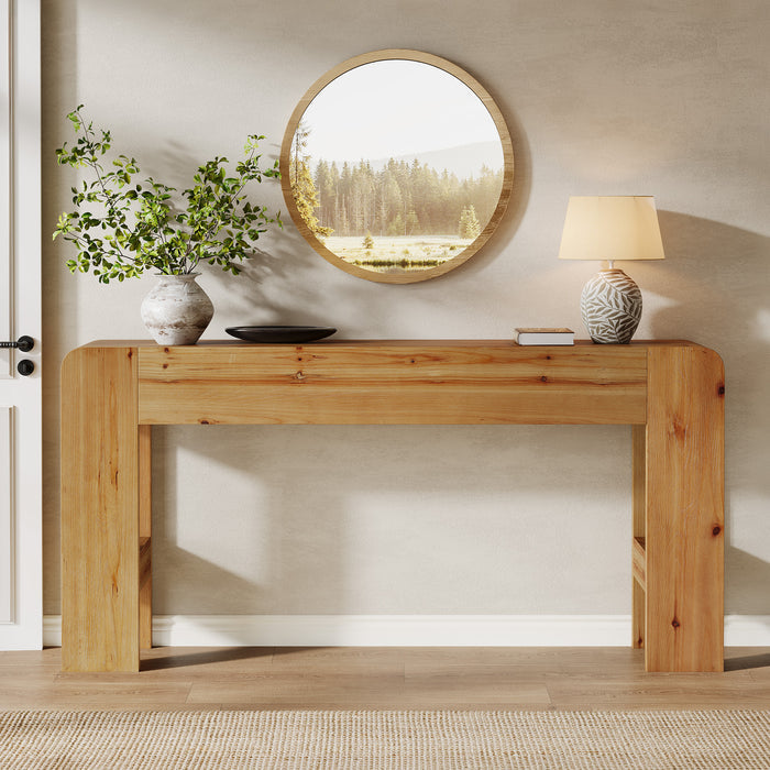 63" Solid Wood Farmhouse Console Table, Narrow Sofa Table for Entryway, Hallway, or Behind Couch