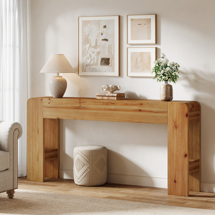 63" Solid Wood Farmhouse Console Table, Narrow Sofa Table for Entryway, Hallway, or Behind Couch