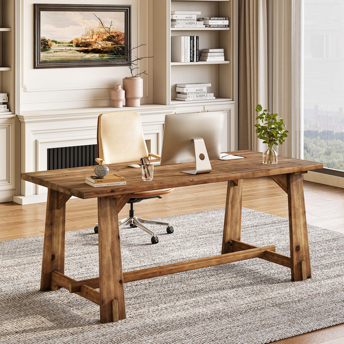 63" Solid Wood Office Desk, Farmhouse Executive Computer Desk with Large Work Surface