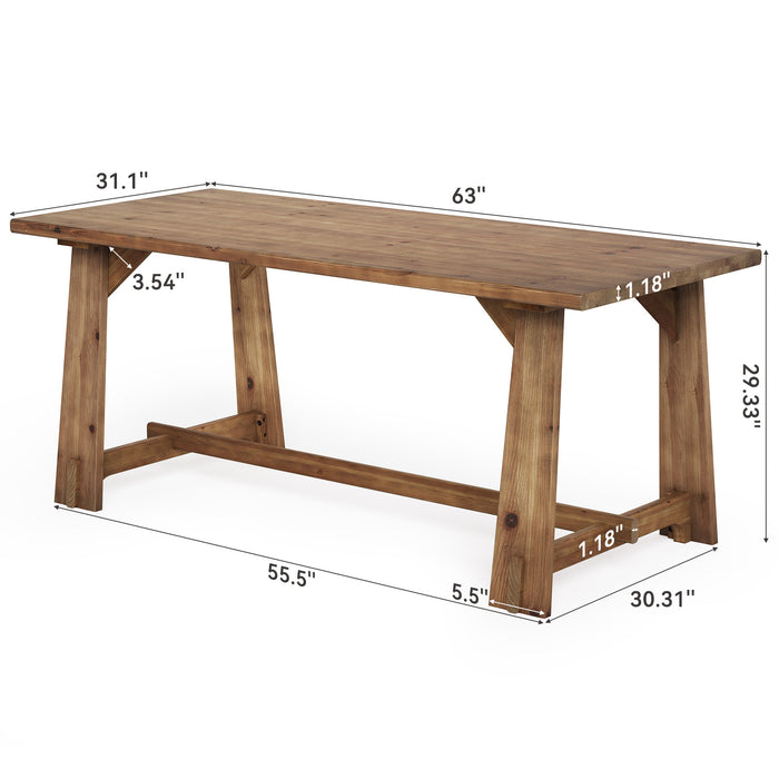 63" Solid Wood Office Desk, Farmhouse Executive Computer Desk with Large Work Surface