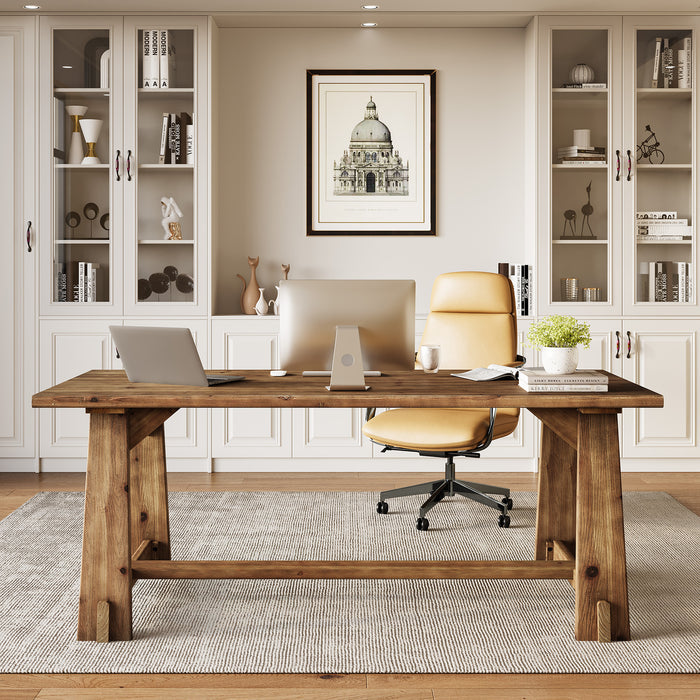63" Solid Wood Office Desk, Farmhouse Executive Computer Desk with Large Work Surface
