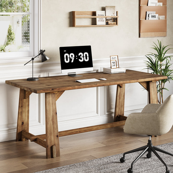 63" Solid Wood Office Desk, Farmhouse Executive Computer Desk with Large Work Surface