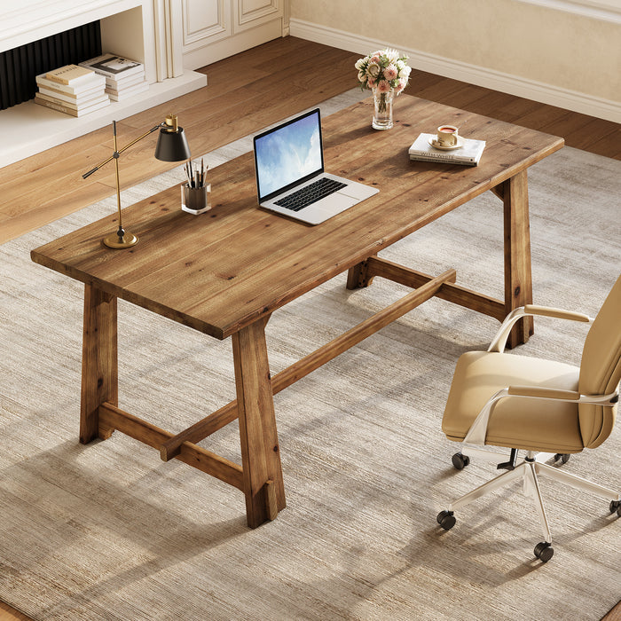 63" Solid Wood Office Desk, Farmhouse Executive Computer Desk with Large Work Surface