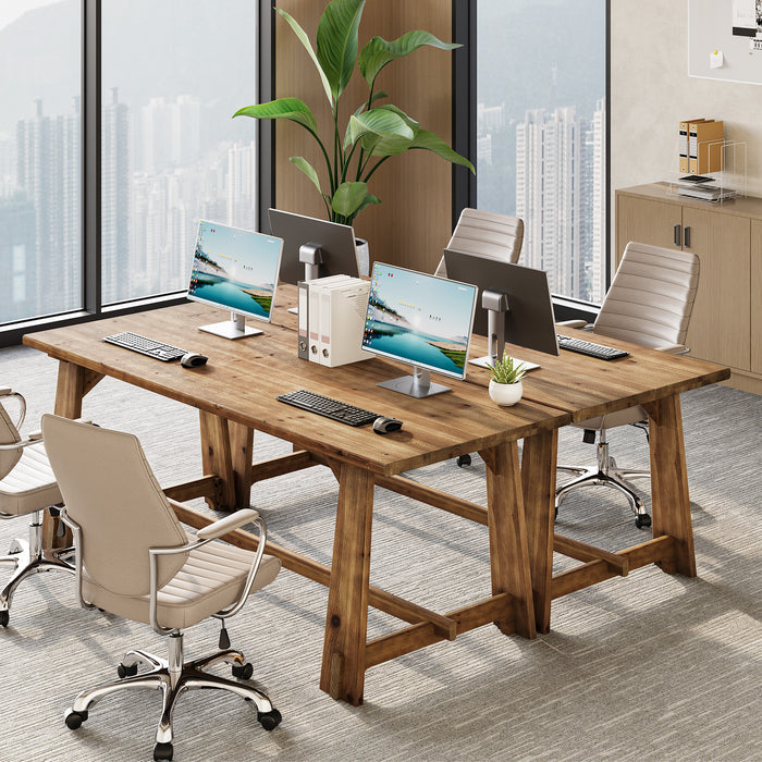 63" Solid Wood Office Desk, Farmhouse Executive Computer Desk with Large Work Surface