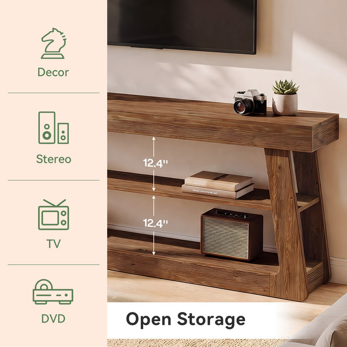 63" Solid Wood TV Stand, 3-Tier Storage Entertainment Center For Living Room