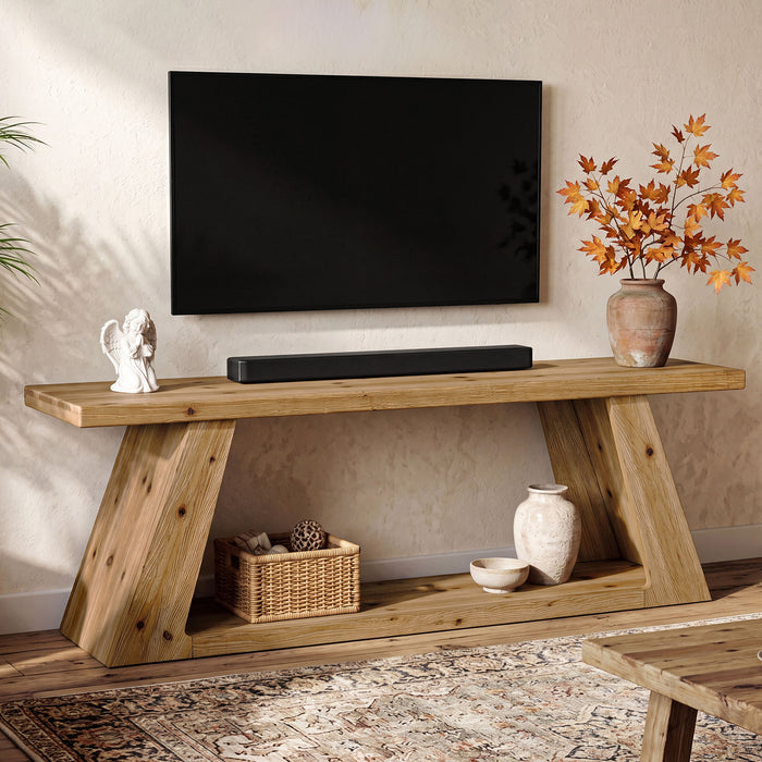 63" Solid Wood TV Stand for TVs up to 70", Entertainment Center with Open Shelf for Living Room