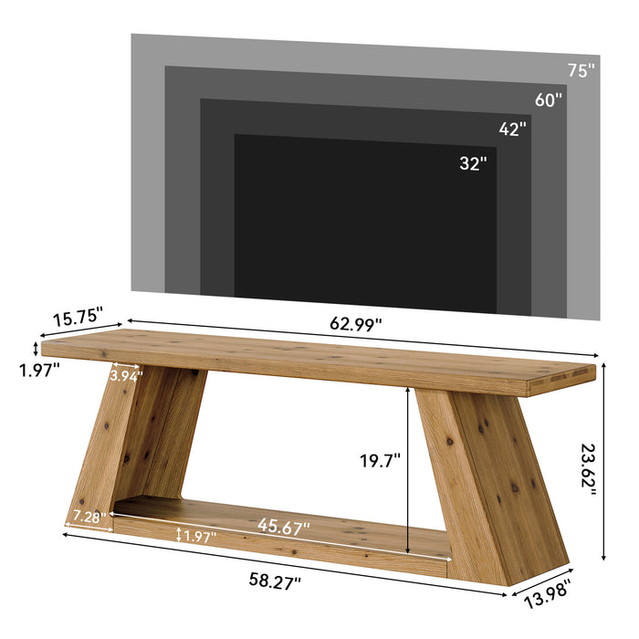 63" Solid Wood TV Stand for TVs up to 70", Entertainment Center with Open Shelf for Living Room
