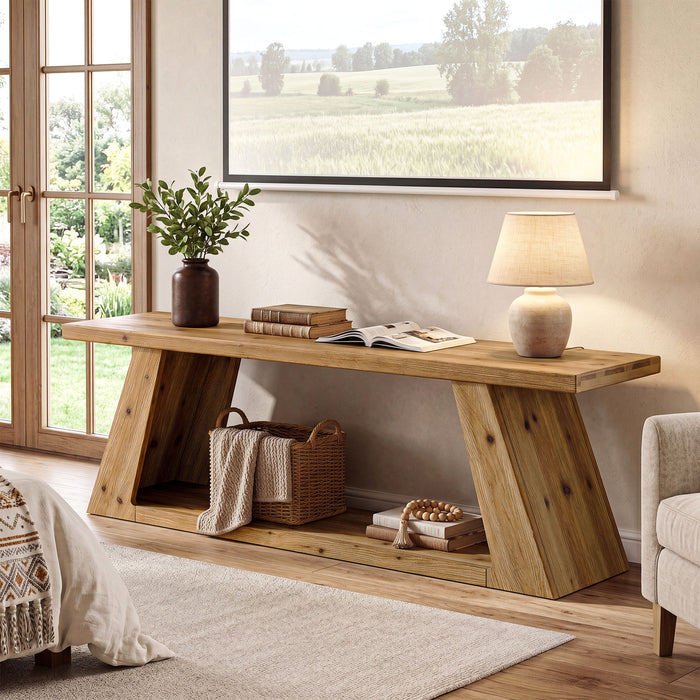 63" Solid Wood TV Stand for TVs up to 70", Entertainment Center with Open Shelf for Living Room