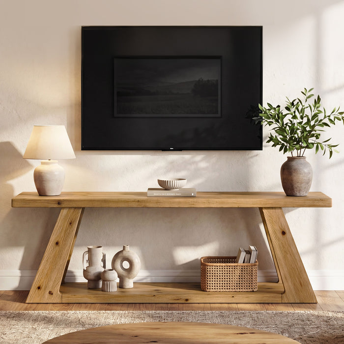 63" Solid Wood TV Stand for TVs up to 70", Entertainment Center with Open Shelf for Living Room