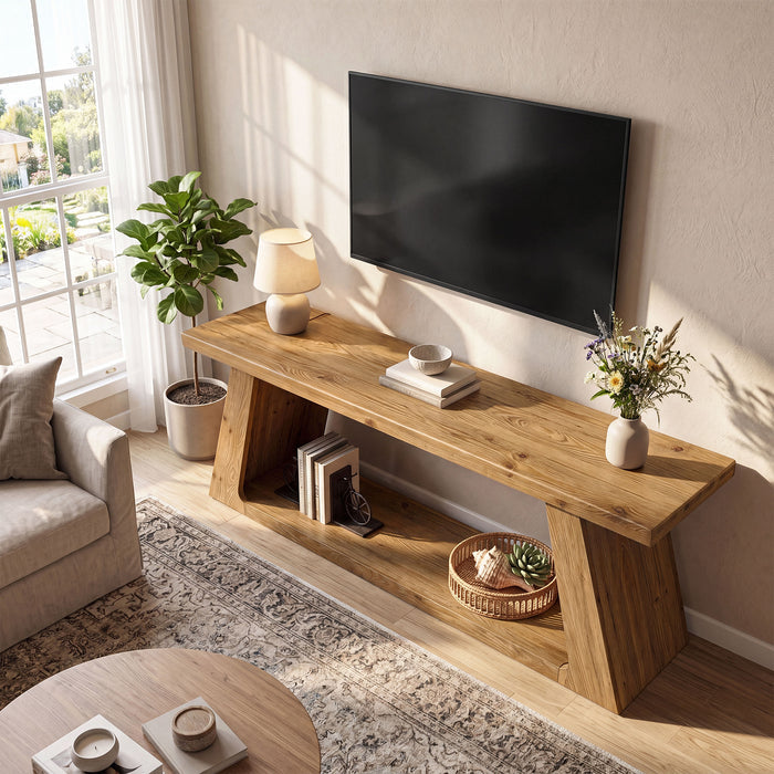 63" Solid Wood TV Stand for TVs up to 70", Entertainment Center with Open Shelf for Living Room