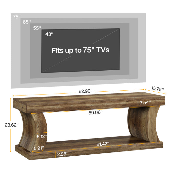 63" TV Stand for 75" TV, 2-Tier Entertainment Center with Storage, Media Console