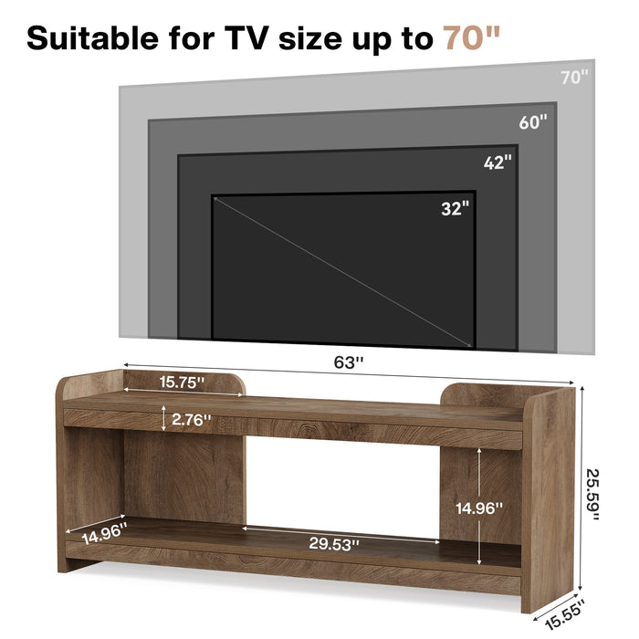 63" TV Stand for TVs Up to 70", Entertainment Center with 2-Tier Storage for Living Room