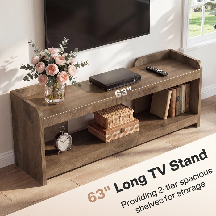 63" TV Stand for TVs Up to 70", Entertainment Center with 2-Tier Storage for Living Room