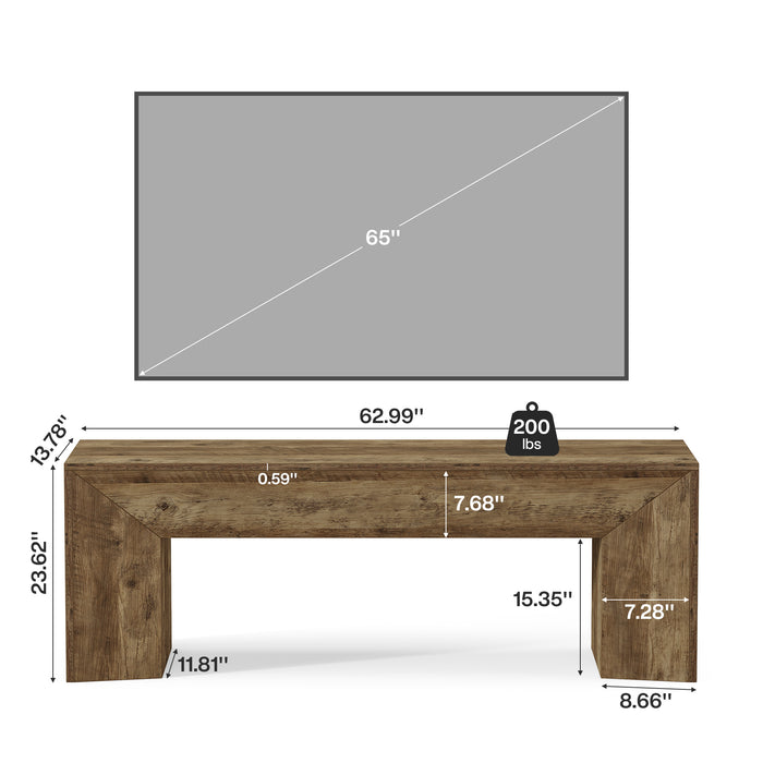 63" TV Stand with Hidden Metal Frame, Low Media Console Table for Living Room and Bedroom